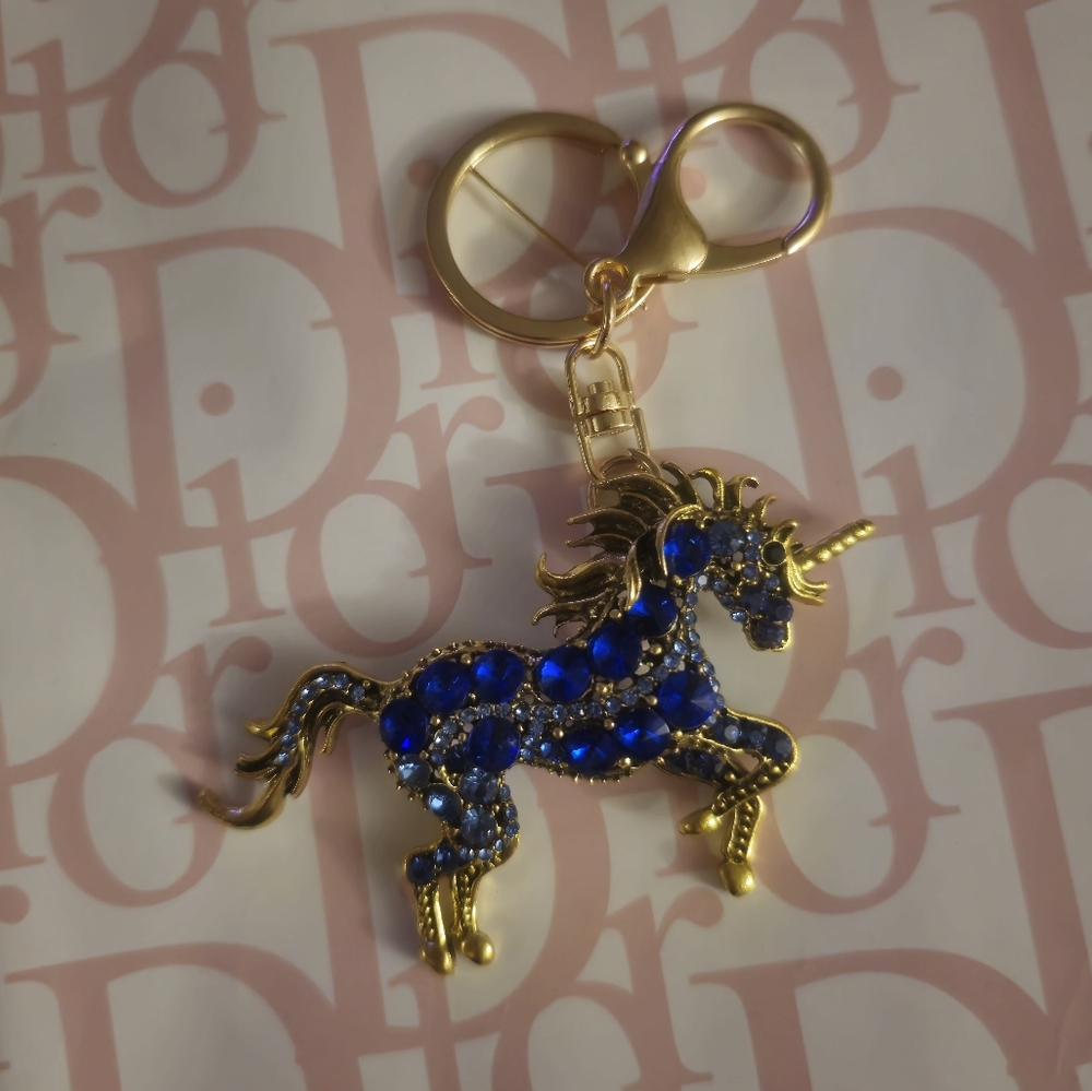 Gold Unicorn Bag Charm/ Brooch/ Keychain with Multicolor Gems New - Picture 5 of 5